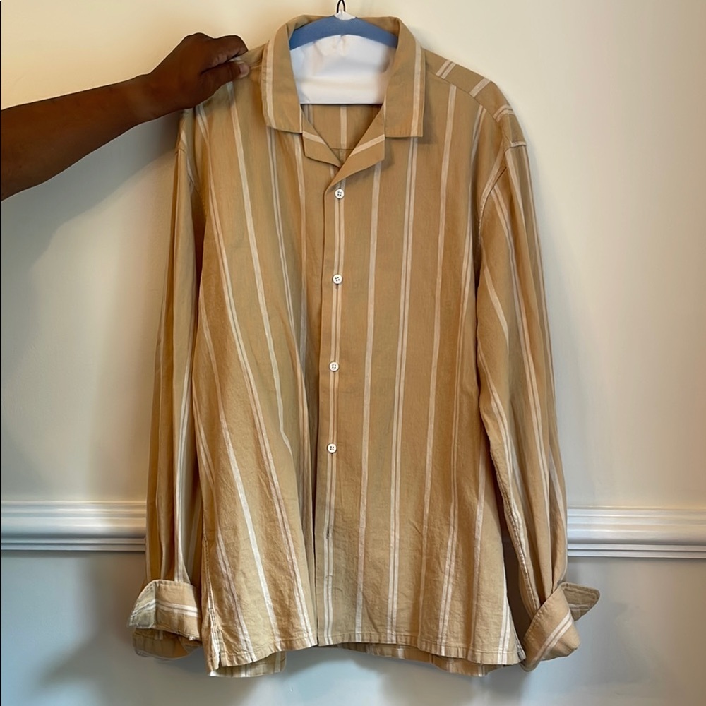 Club Monaco Tan Striped Dress Shirt